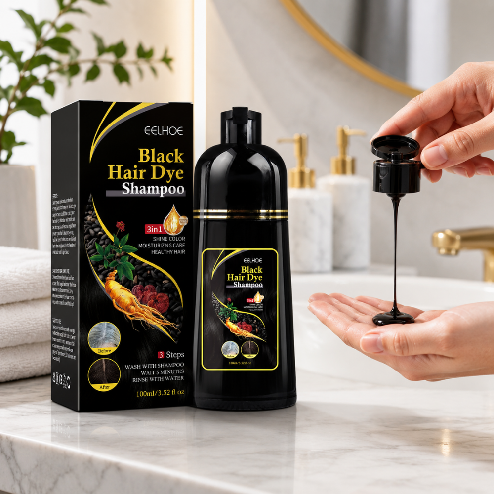Black Hair Dye Shampoo – 3-in-1 Instant Hair Color, Shine & Moisturizing Care