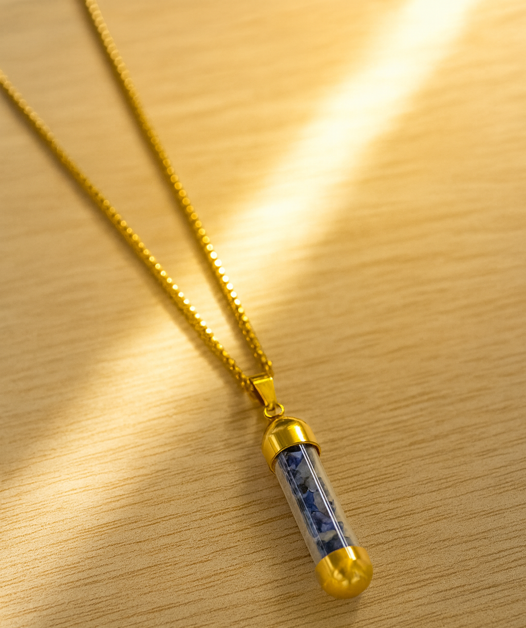 Gold-Tone Cylinder Stone Pendant Necklace